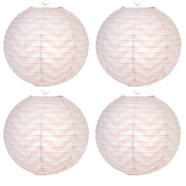 AIS SET of 4 Japanese Chinese 14'' Round Paper Lantern Pink Chevron Home Party Decor