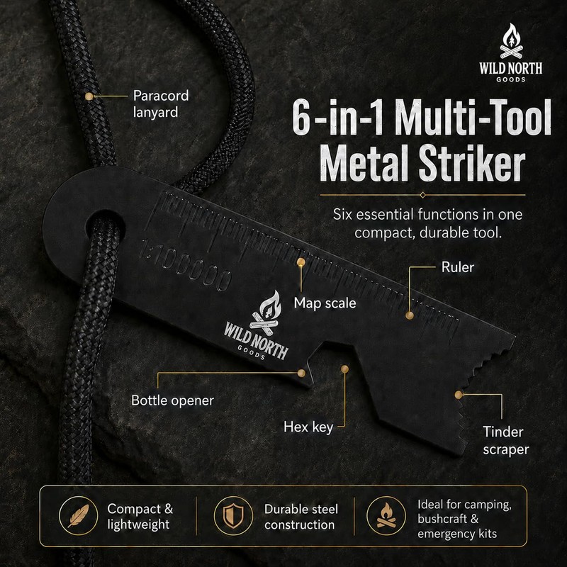 Wild North Goods Fire Starter Kit - Ferro Rod, Striker,