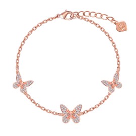Clufantric Butterfly Bracelet for Women 18K Rose Gold Plated Bracelets with Cubic Zirconia Jewelry Gift for Woman Wife Her Girlfriend