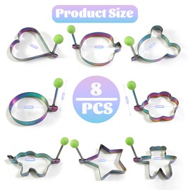 Slomg Rainbow Set Fried Egg Rings Molds Non Stick for Griddle Pan, Egg Shaper Pancake Maker with Handle, Stainless Steel Egg Form for Frying Cooking 8pcs