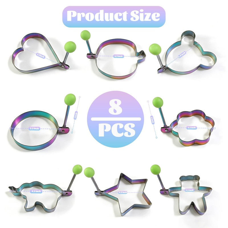 Slomg Rainbow Set Fried Egg Rings Molds Non Stick for