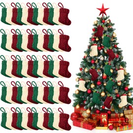 60 Pcs Mini Christmas Stockings Bulk, 3.94 Inch Small Knit Xmas Stocking Rustic Little Christmas Hanging Stockings Mini Christmas Tree Ornaments for Party Holiday Family Home Decor, 3 Color