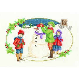 DMC Vintage Building a Snowman Cross Stitch Kit, 100 Percent Cotton, Multi-Colour