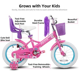 JOYSTAR Kids Bike Little Daisy 12 Inch Girls Bike with Training Wheels Doll Bike Seat Basket & Streamers Princess Kids Bicycle for Girls Toddler of 2-4 Years Toddler Girl Bikes Fuchsia