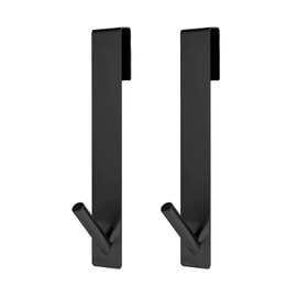 AIEX 2 x 18 cm Door Hooks, Stainless Steel, Towel Holder, Door, Clothes Hook, Door Coat Rack for Hanging, Inner Doors, Towel Hook, No Drilling Over Frameless Shower Door for Bathroom, Black