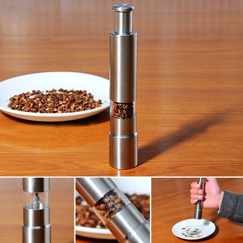 Salt and Pepper Grinder Set of 2,Stainless Steel Push Button