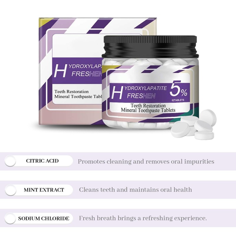 Zonoori 62 Tablets Chewable Hydroxyapatite Toothpaste for Repairing Enamel, Fresh