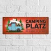 Camping Metal Sign in Red with Caravan Motif Motorhome Holiday