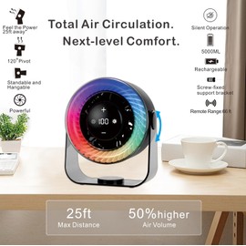 KKANDPP Desk Fans for Bedroom,Quiet Wall-Mounted Desk Fan with Remote,Portable Colored LED Light 100 Speed Digital Display USB Rechargeable Fan for Home Office Bedroom Camping Traveling(Grey)