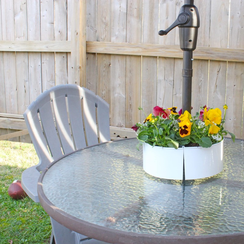 AuldHome Umbrella Planter for Patio Table with Umbrella Hole (White),