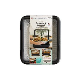 Fancy Panz Classic, Dress Up & Protect Your Foil Pan, Made in USA, Fits Half Size Foil Pans. Half size Foil Pan & Serving Spoon Included. Hot or Cold Food. Stackable for easy travel. BPA free (Classic, Charcoal), (FPD03)