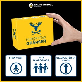 KAMPFHUMMEL Humor UTAN GRÄNSER - Det svenska sällskapsspelet för personer med mörk Humor! ETT partyspel med 400 stycken Kort för 3-10 spelare från 16 år Och uppåt.