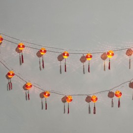 Red Chinese Lantern String Lights LED Light Beads Waterproof New Year Lantern with PVC Shell for Courtyards With Tassel 6meter/19.7ft 40 Light