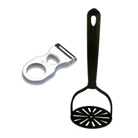 2 Piece Manual Potato Masher Plastic Pestle and Potato Peeler Kit Heavy Duty Fruit Peeler 27cm for Mashed