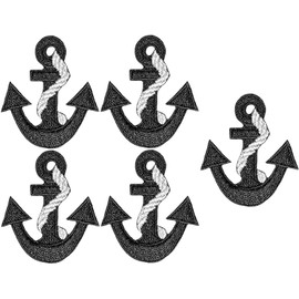 Ranger Return Set 5 of Small Cute Mini Anchor Marine Nautical Sailor Naval Rope Shape Sign Badge Tiny Decal Applique Sew Iron on Embroidered Patches - Black White (Anchor-BKWH-MINI5)