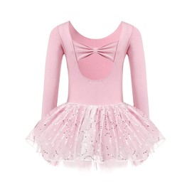 Zaclotre Girls Ballet Tutu Long Sleeve Leotards Dance Dress Ballerina Costume with Skirt Gymnastics Outfits Pink Size 8-9