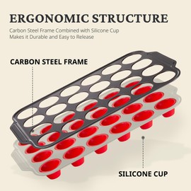 BRONYPRO Silicone Mini Muffin Pan with Metal Frame, Egg Bite Molds for Baking for Baking, Cupcake Pans 24 Regular Size, Muffin Tins Easy to Pop Nonstick Non Toxic Bakeware for Oven,Red
