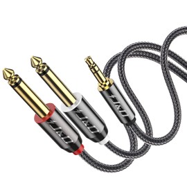 J&D 3.5mm 1/8 inch TRS Male to Dual 6.35mm 1/4 inch TS Male Mono Stereo Y-Cable Splitter for Amplifiers/Audio Mixer/Audio Recorder/MP3/MP4, Nylon Braid, Gold Plated Copper Shell, 15 Feet/4.5 M