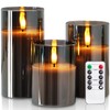 Homemory Grey Glass Flameless Candles, Battery Operated LED Pillar Candles