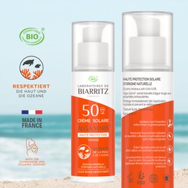Laboratoires de Biarritz - Sun Cream Face SPF50 ALGA MARIS Organic Certified - For Adults - Waterproof, Moisturising and Matting - 50 ml - Made in France