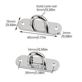 4 Pack Stainless Steel Pad Eye Plate U Hooks, Heavy Duty Wall Mount Marine Hardware Hook-s, Ceiling Hook with Screws, Metal Oblong Eye Plate Pads for Rope Loop Hanging Hoo-ks