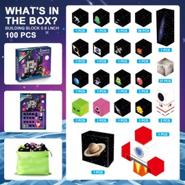 Magnetic Blocks-100PCS Space Adventure Magnetic Tiles Set for Boys & Girls Age 3-5 6-8,STEM Sensory Toys for Toddlers Gifts for 3+ Years Old Girls Boys,Magnet Cubes Classroom Haves Construction Toys