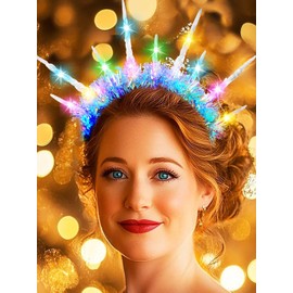 Barode Light Up Christmas Headband LED Sparkly Glowing Xmas Hair Hoop Spike Crystal Headpiece Birthday Accessories for Women (A, One size)