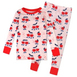 HonestBaby Celebration 2-Piece Pajamas Sleepwear PJs 100% Organic Cotton for Baby, Toddler, Kids, Cherry Crush