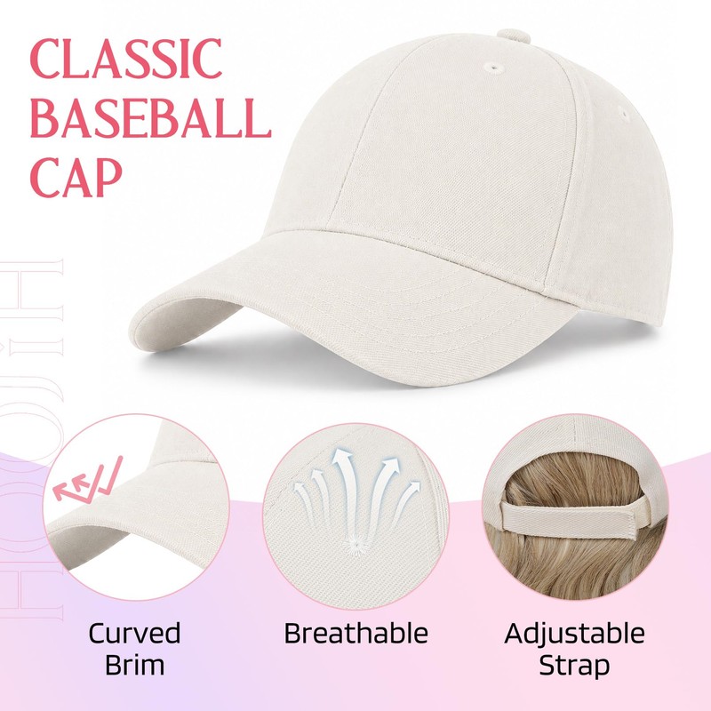 Baseball Hat Wig for Women, Hat with 18 Inch Straight