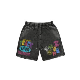 GORGLITTER Men's Graphic Shorts Y2k Vintage Straight Leg Streetwear Denim Shorts Multi Black Letter Medium