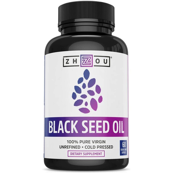 Zhou Black Seed Oil | 100% Virgin, Cold Pressed Source of Omega 3 6 9 | Super antioxidant for Immune Support, Joints, Digestion, Hair & Skin | 60 Caps