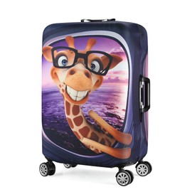 7-Mi 3D Print Giraffe Design Travel Suitcase Protector Elastic Sleeve Cover 19 - 21 Inch Anti-Scratch Luggage Cover Size S