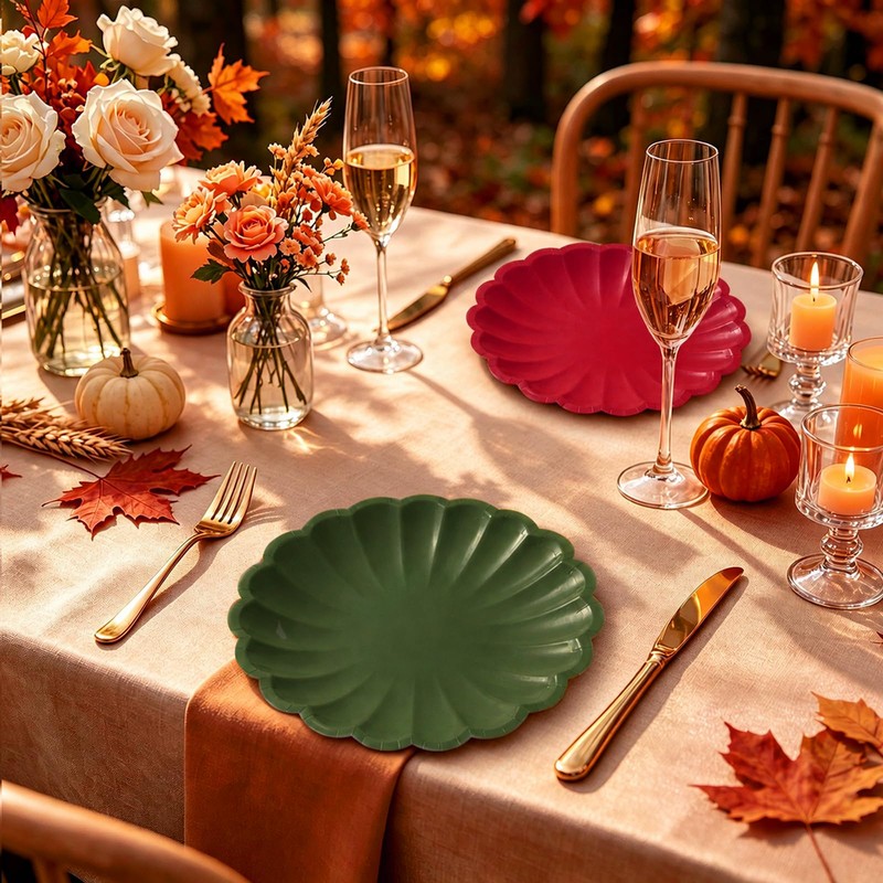 48Pcs Paper Plates, Scalloped Edge, Fall Colors, 9 Inch