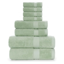 BY LORA Terry Cotton Towels, Bath Towel, Hand Towel and Wash Cloth Mint Green, Set of 8