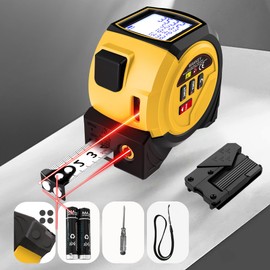 2025 New The Almighty Ruler, Almighty Tools Tape Measure, 3-in-1 Laser Tape Measure, Laser Crosshairs, Biaxial Electronic Angle, Measuring Area, Volume, Pythagorean, Cosine (Yellow)
