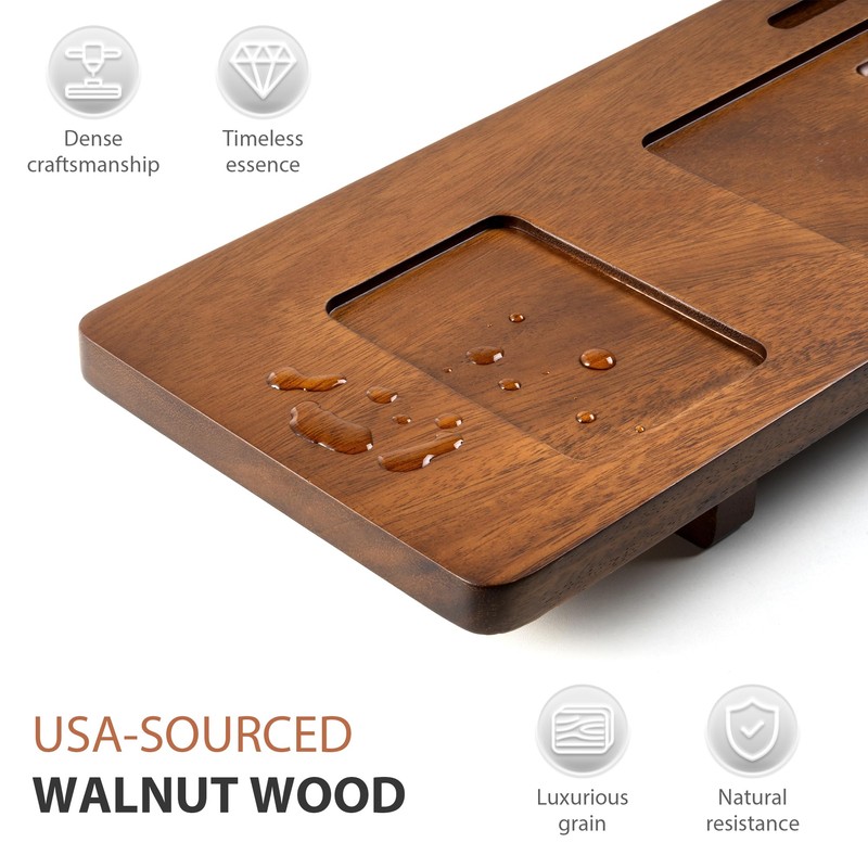 Walnut Bathtub Tray Caddy - 35" Wide Adjustable for Freestanding