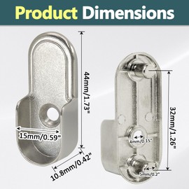 Kyuionty 4 Pack Oval Closet Rod End Supports, Zinc Alloy Nickel Wardrobe Bracket Closet Rod Holder Pole Socket Fit for 15x30mm Oval Rods (With 5mm Pins)