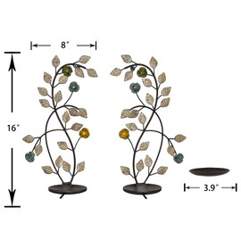 JUCONSIN Wall Sconces Candle Holder Set of 2, Antique White Leaf Flower Branch Wall Mount Hanging Metal Wall Candle Holder Candle Sconce for Living Room Dining Room