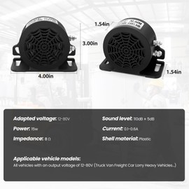 MIRKOO Car Back-up Alarm, 110dB 12V-80V DC Waterproof Industrial Heavy-duty Backup Reverse Warning Alarm with Super Loud Beeper Tone for Truck Van Freight Car Lorry Heavy Vehicles(3-PACK)