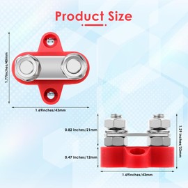 2 PCS Power Distribution Block Bus Bar 12v 200a Battery Wire Terminal Block M8 Dual Studs Battery Distribution Block Post Positive&Negative Busbar for Auto Car Marine Boat(Red & Black Set)