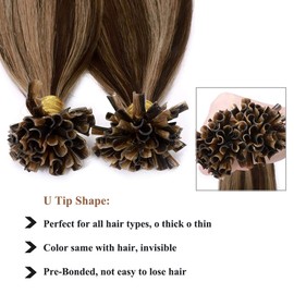 22" Pre Bonded Human Hair Extensions 1g*50 Strands #4/27 Medium Brown&Dark Blonde (50g)