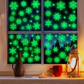Tivleed Window Stickers, Christmas Window Stickers, Christmas Decorations, 9PCS Glow in The Dark Snowflake Static Clings, Reusable Xmas Window Decals