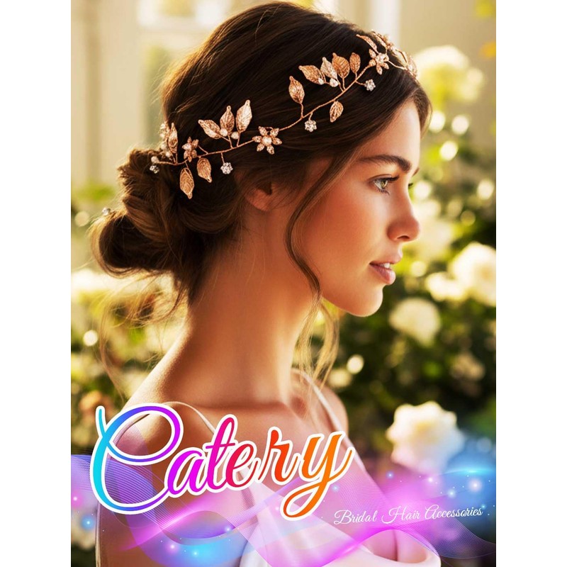 Catery Gold Leaf Headband Flower Headbands Wedding Hair Vine for