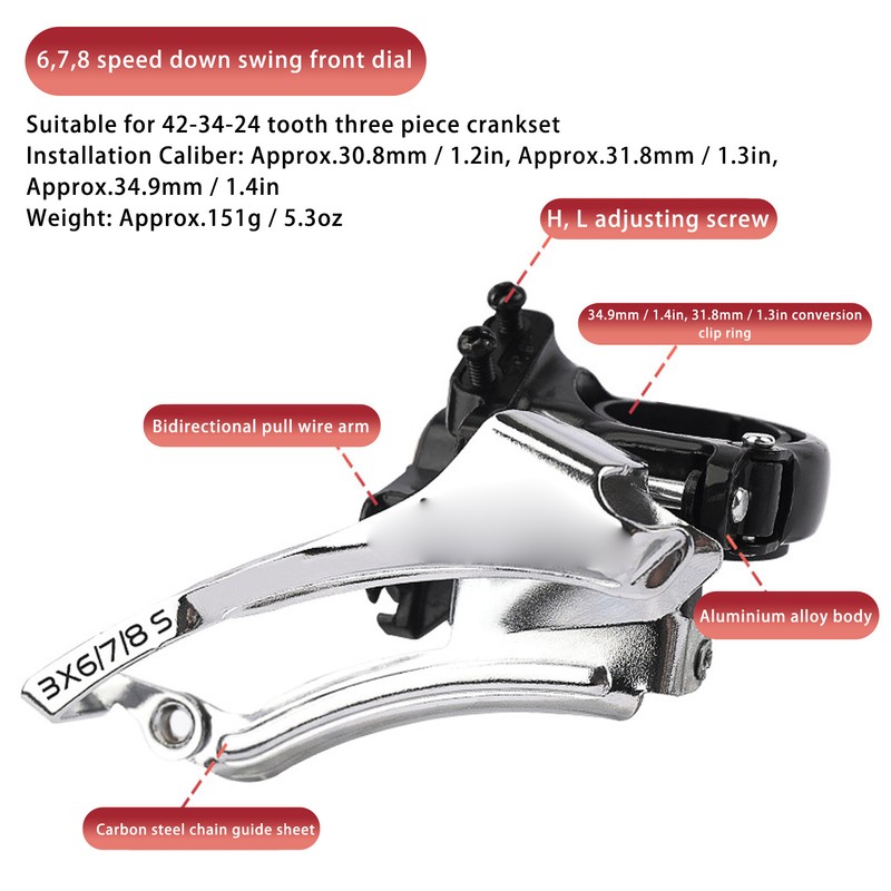 LeBycle 6/7/8 Speed Bike Front Derailleur Rustproof Bicycle Front Derailleur