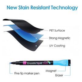 MaxGear Magnetic Black Dry Erase Board Sheet for Refrigerator, 16"x12" Fridge Magnetic Whiteboard for Kitchen, Fridge Shopping List for Family Planner and Grocery List, 4 Chalk Markers