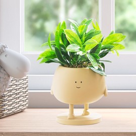 COTYNI Face Plant Pots, Succulent Pots, 5 Inch Head Planters for Indoor Plants, Cute Resin Flower Pot with Drainage Hole, Unique Cactus Planter