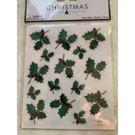Unbranded CHRISTMAS PAPER CRAFTS STICKERS HOLLY GLITTER STICKERS 30 PCS 2-SHEETS