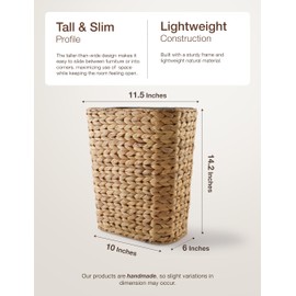 Tidita 4 GALLONS Wicker Waste Basket - Wicker Trash Can with Lid - Water Hyacinth Bathroom Garbage Can with a Lid - Bathroom Trash Can Boho Style - Removable Liner, Iron Frame (Natural, 4 Gallons)