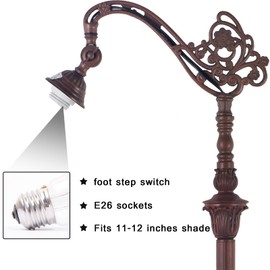 Capulina Tiffany Reading Floor Lamp Base Only Replacement for 11-12 Inch Wide Lampshade Pole Height 62 Inches Dark Bronze Finishing Resin Base