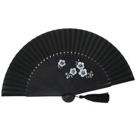 High Quality Silk Fan, Black, Bamboo, Silk (5848: Cherry Blossom)
